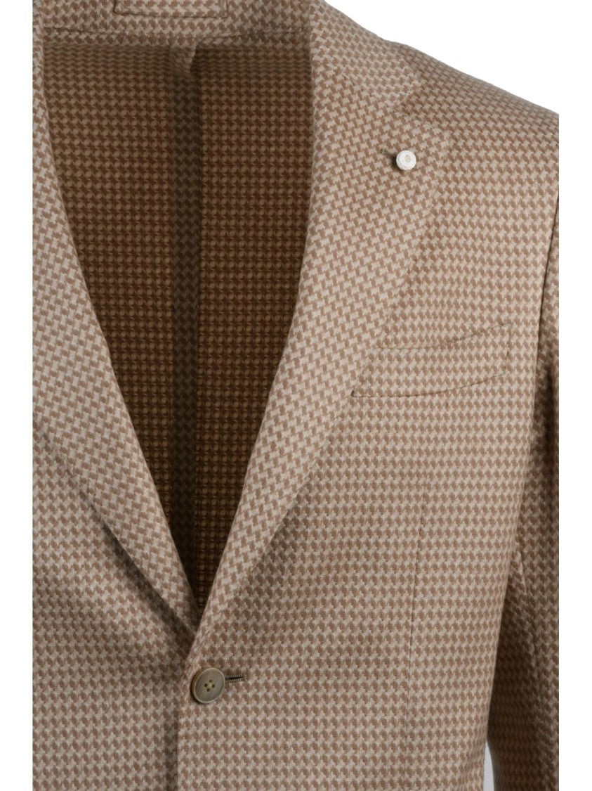 Luigi Bianchi Rounded Houndstooth Pattern Jacket Crafted From Cashmere Silk Blend