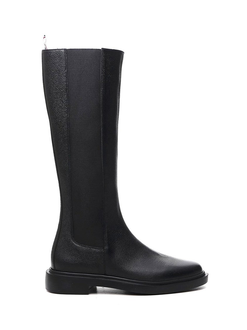 Thom Browne Tall Black Boots With Distinctive Striped Detail