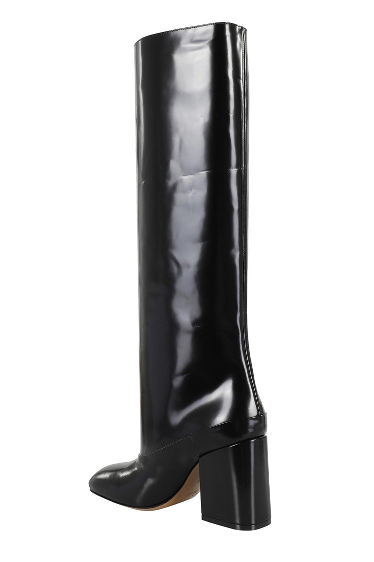 Marni Trunkaroo Black Shiny Leather Boots With Square Toe Design