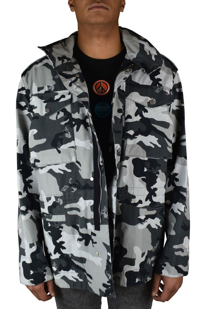 Off-White Camouflage Print Jacket With Removable Hood