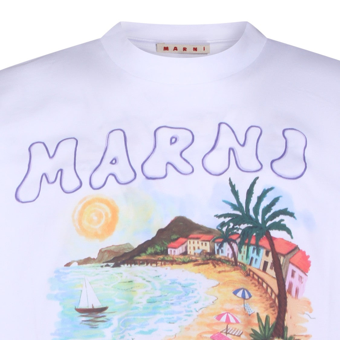 Marni Artistic Beach Scene Print Cotton T-Shirt