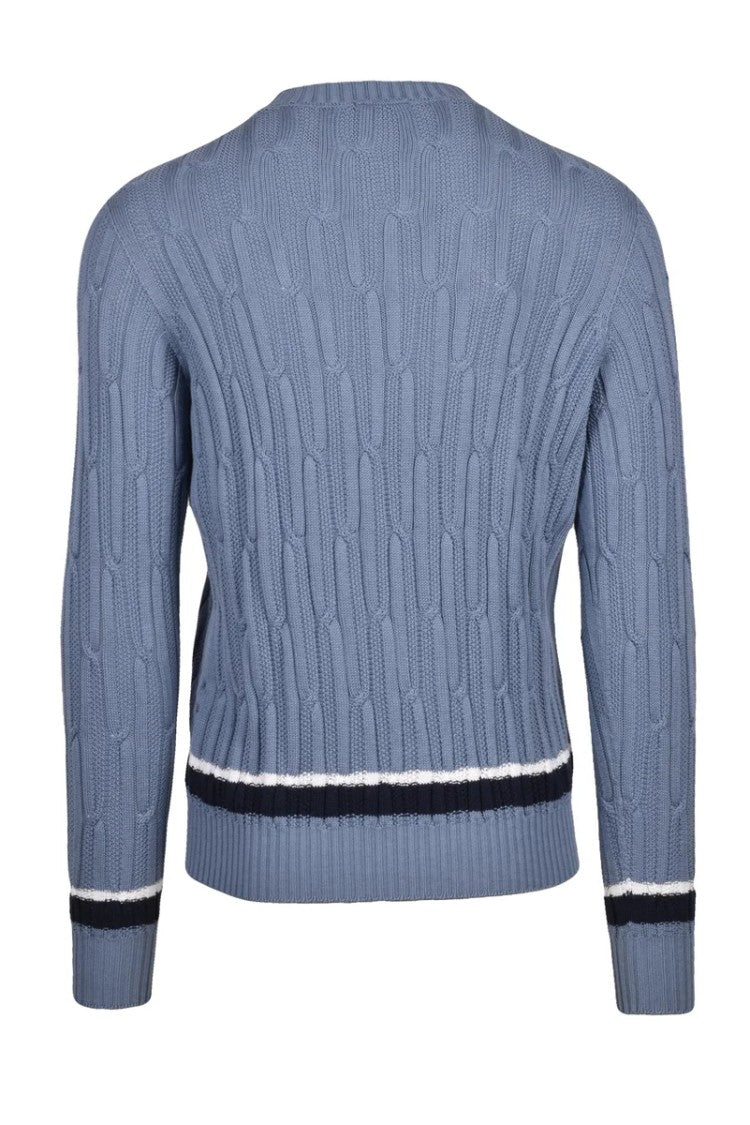 Drumohr Textured Cable Knit Crew Neck Sweater In Cotton Cashmere Blend