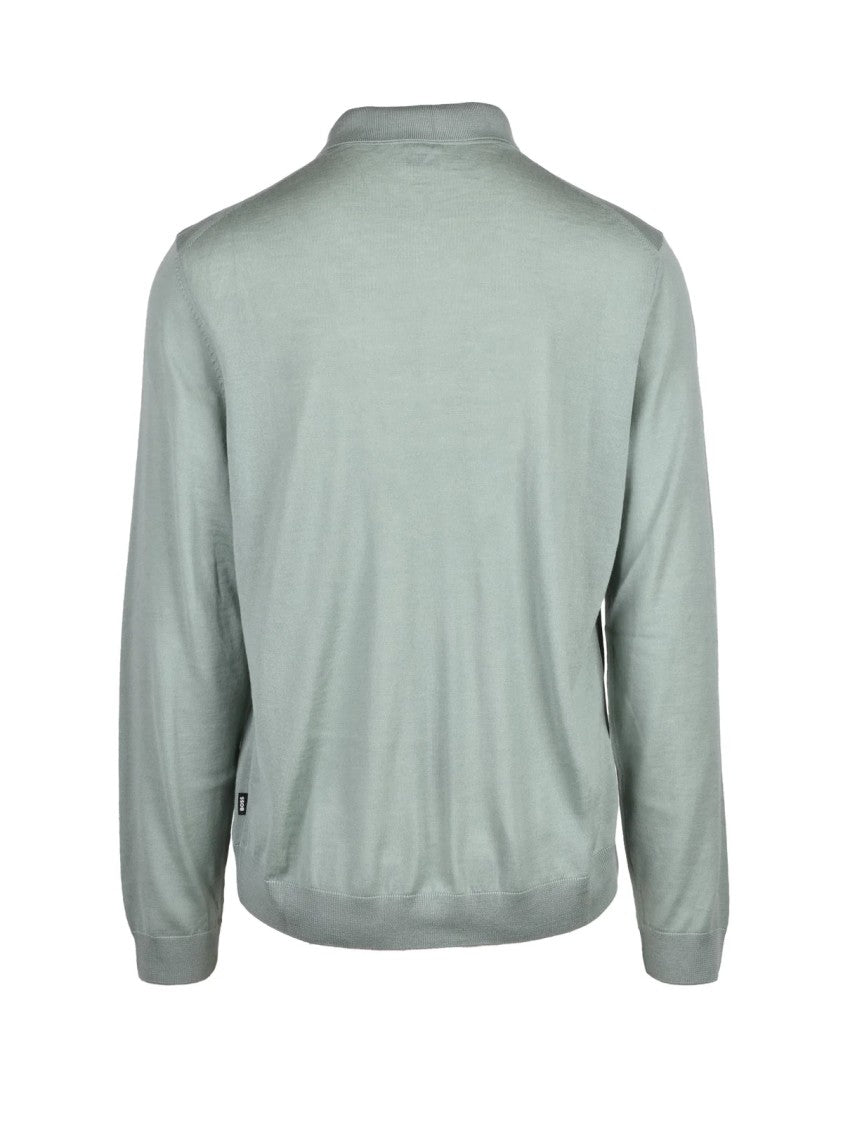 Boss Sage Green Virgin Wool Long-Sleeve Polo Shirt