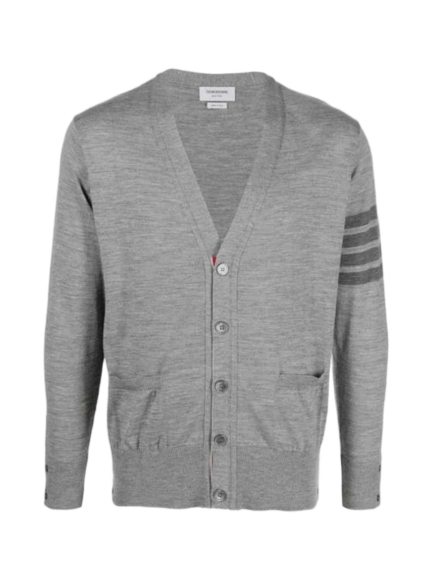 Thom Browne Merino Wool Cardigan With V-Neckline And Tricolor Ribbon Accent