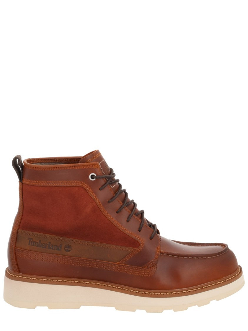 Timberland Mid-Height Brown Boots With Moc Toe Design And Contrast Sole