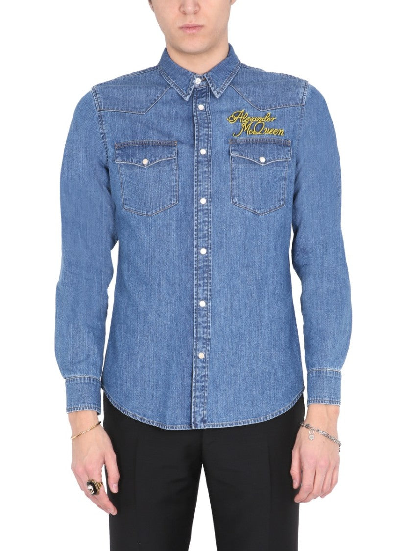 Alexander Mcqueen Pointed Collar Denim Shirt