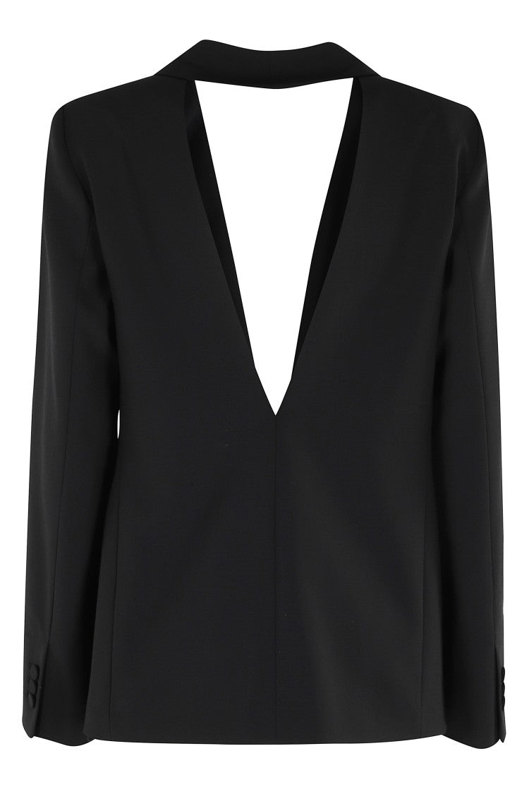 Semi Couture Black Cipriana Lapel V-Neck Back Wool-Blend Blazer