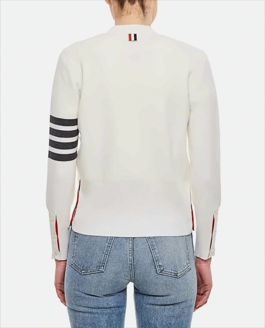 Thom Browne White Merino Wool Cardigan With V-Neckline And Button-Down Front