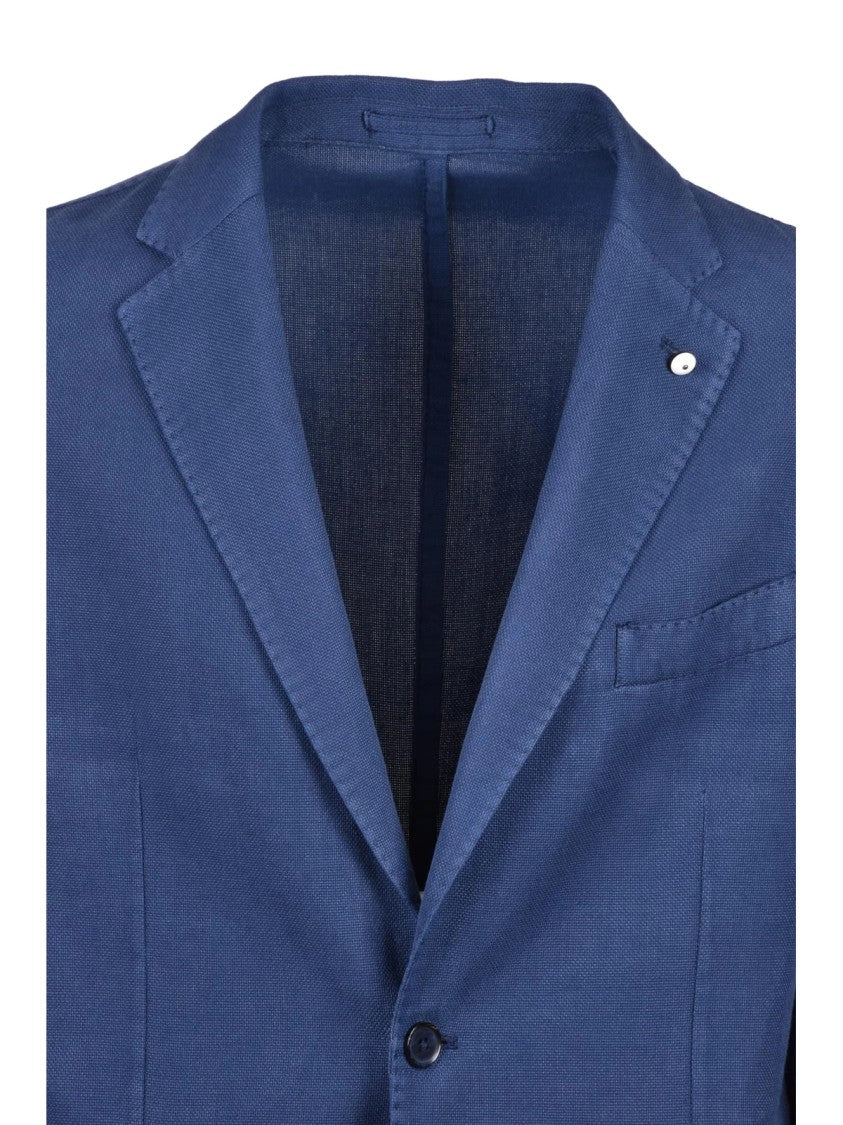 L.B.M. 1911 Blue Cotton Ramie Rounded Blazer Jacket