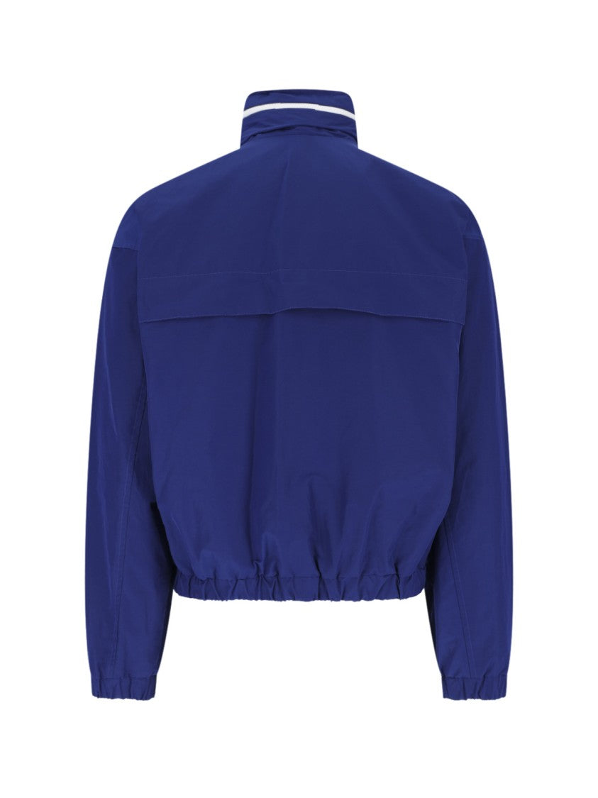 Ami Paris Blue Detachable-Hood Logo Embroidery Cotton-Blend Jacket