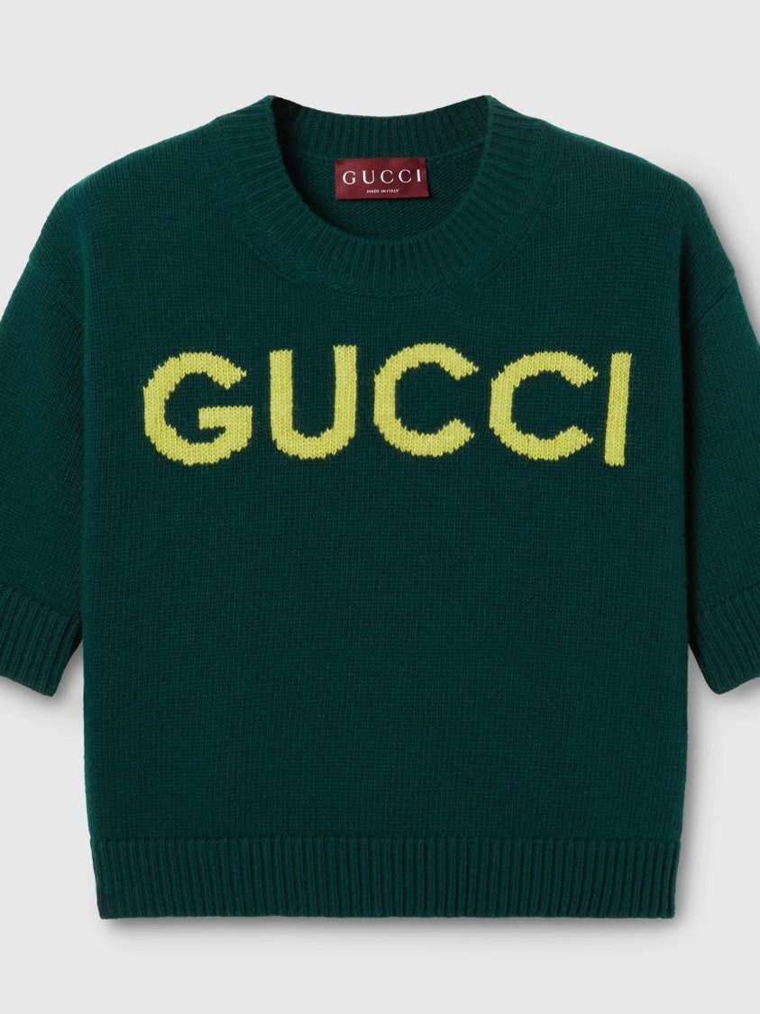 Gucci Green Cropped Logo Knit Top