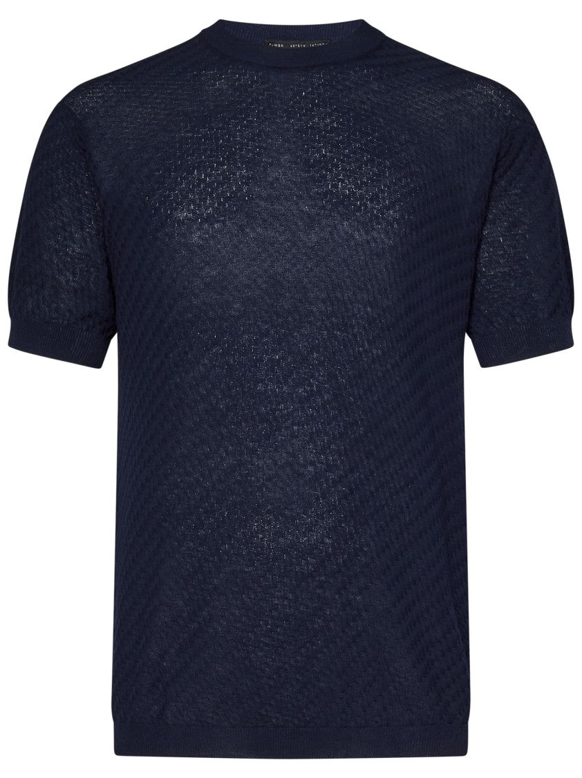 Low Brand Dark Navy Jacquard Crewneck T-Shirt With Short Sleeves