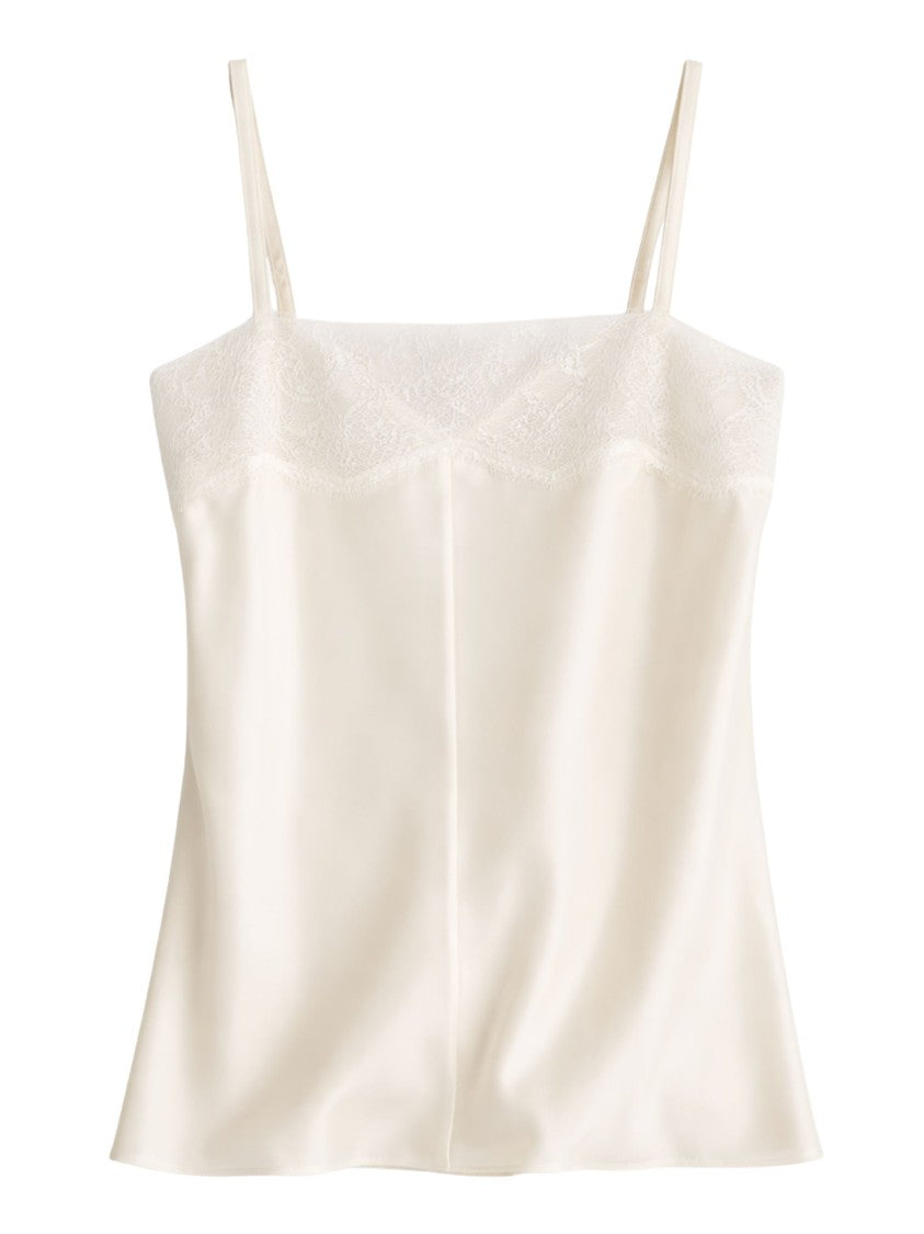 Carven White Chantilly Lace Silk Tank Top