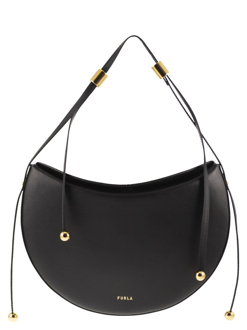 Furla Saddle-Shape Calfskin Moonstone Shoulder Bag