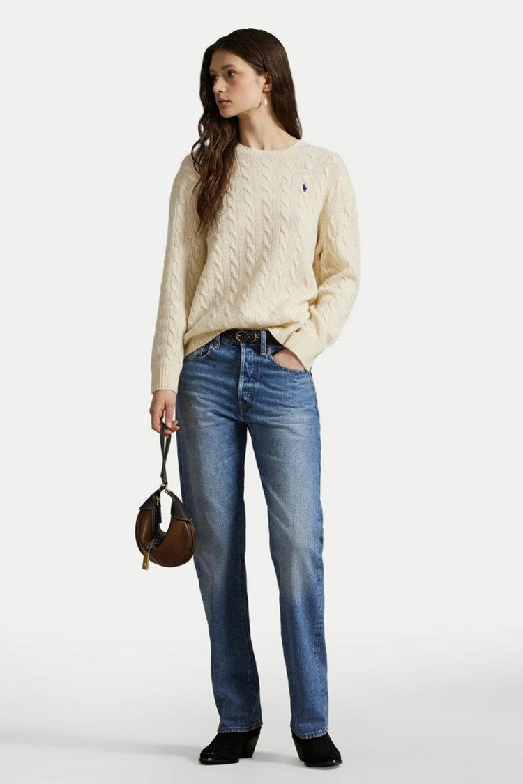 Polo Ralph Lauren Cream Cable-Knit Wool-Blend Sweater