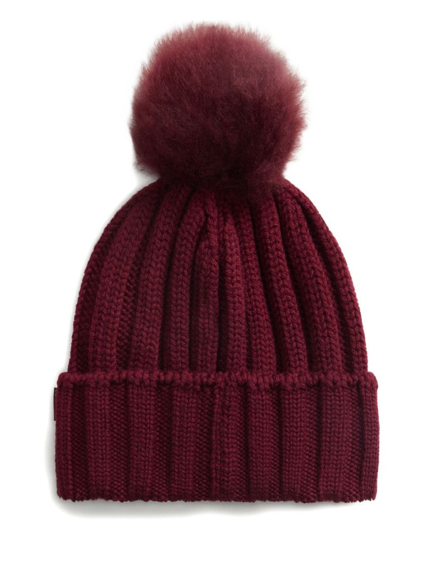 Woolrich Ribbed Wool Hat With Detachable Pom-Pom