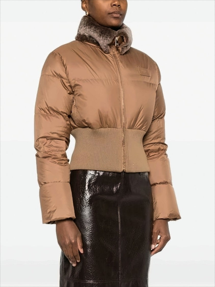 Fendi Cropped Brown Puffer Jacket With High Collar