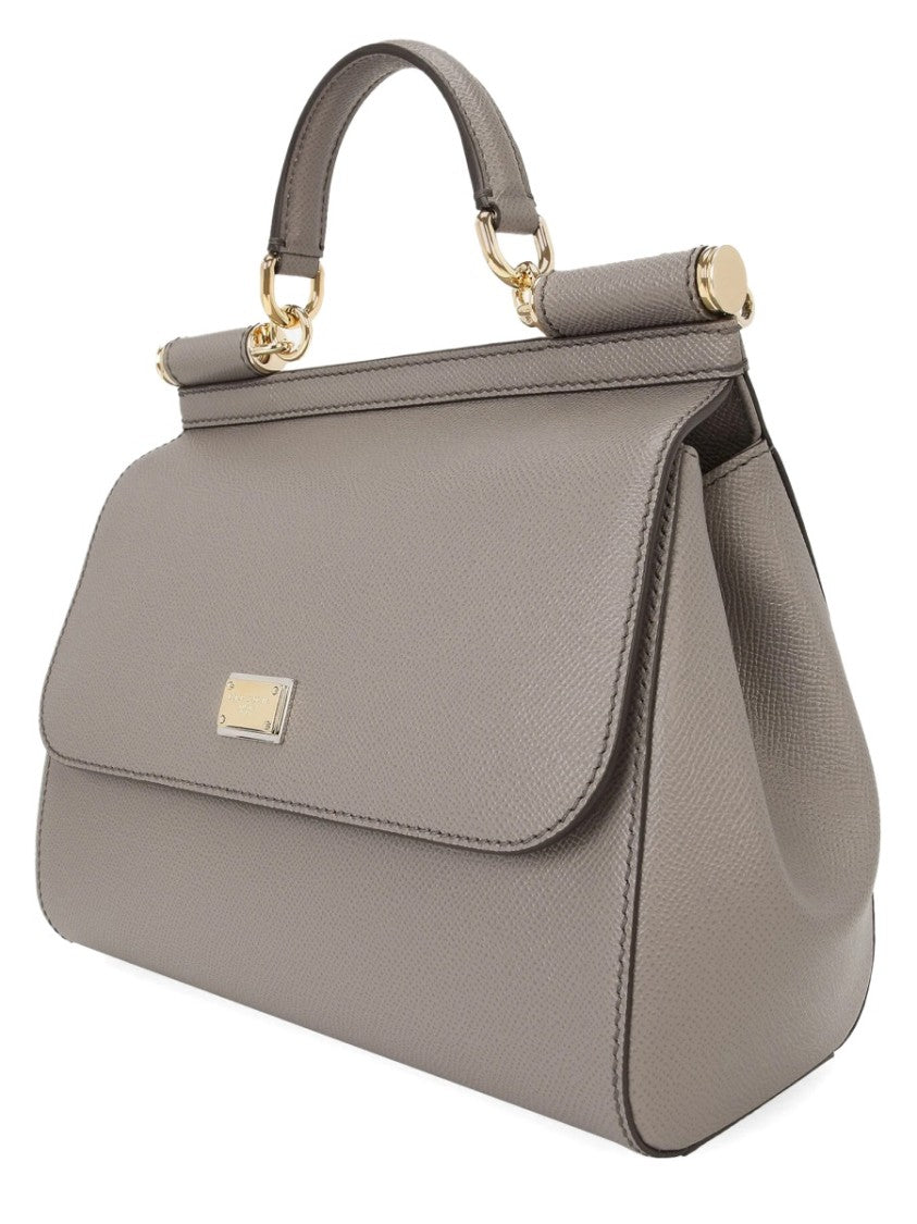 Dolce & Gabbana Trapezoidal Leather Handbag With Top Handle And Gold-Tone Accents