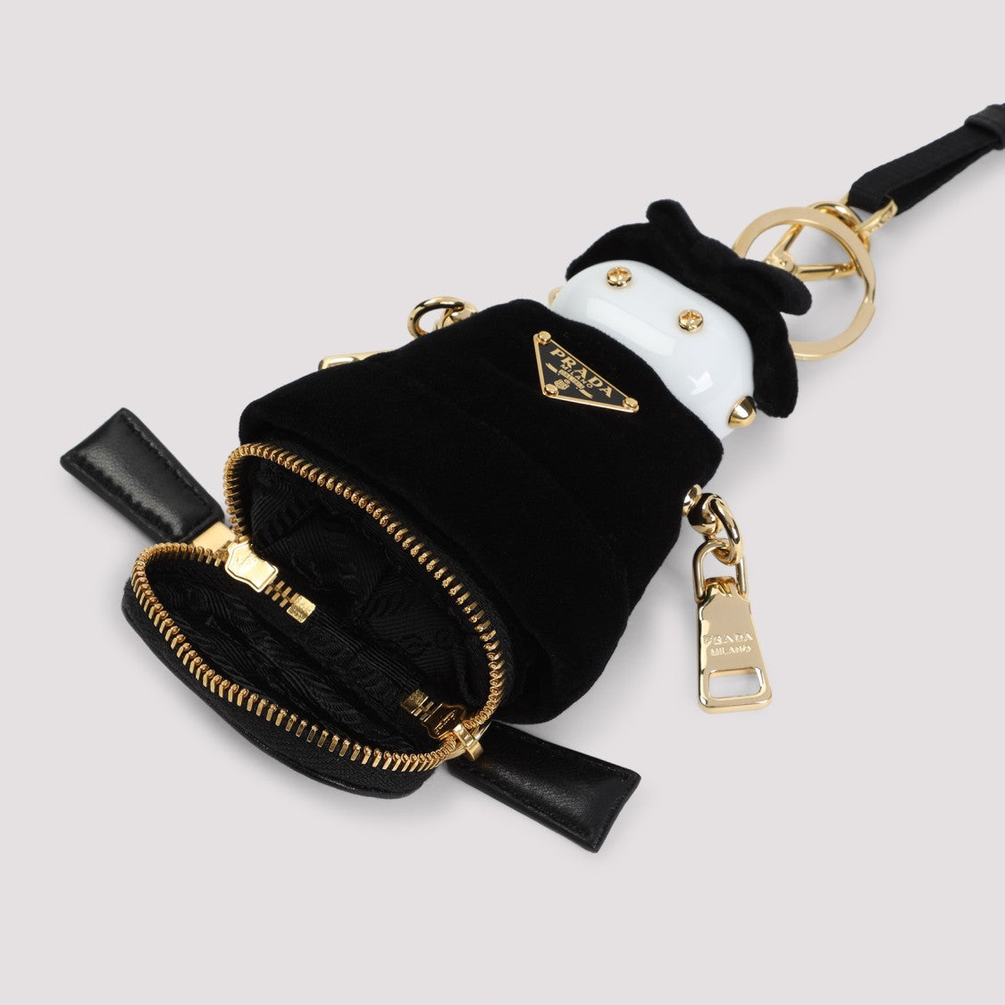 Prada Black Calf Leather Keyrings With Playful Character Design