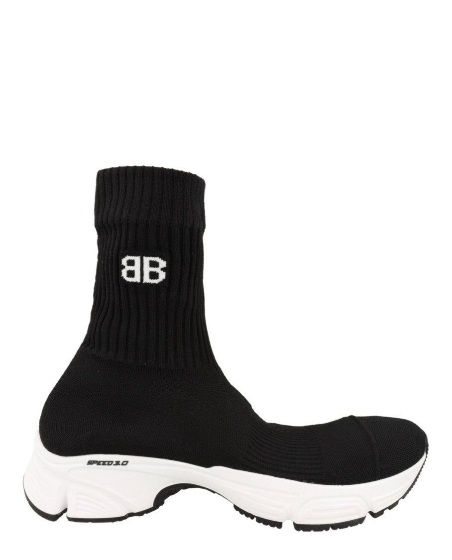 Balenciaga High-Top Black Knit Sneakers With Block Heel And Ribbed Texture