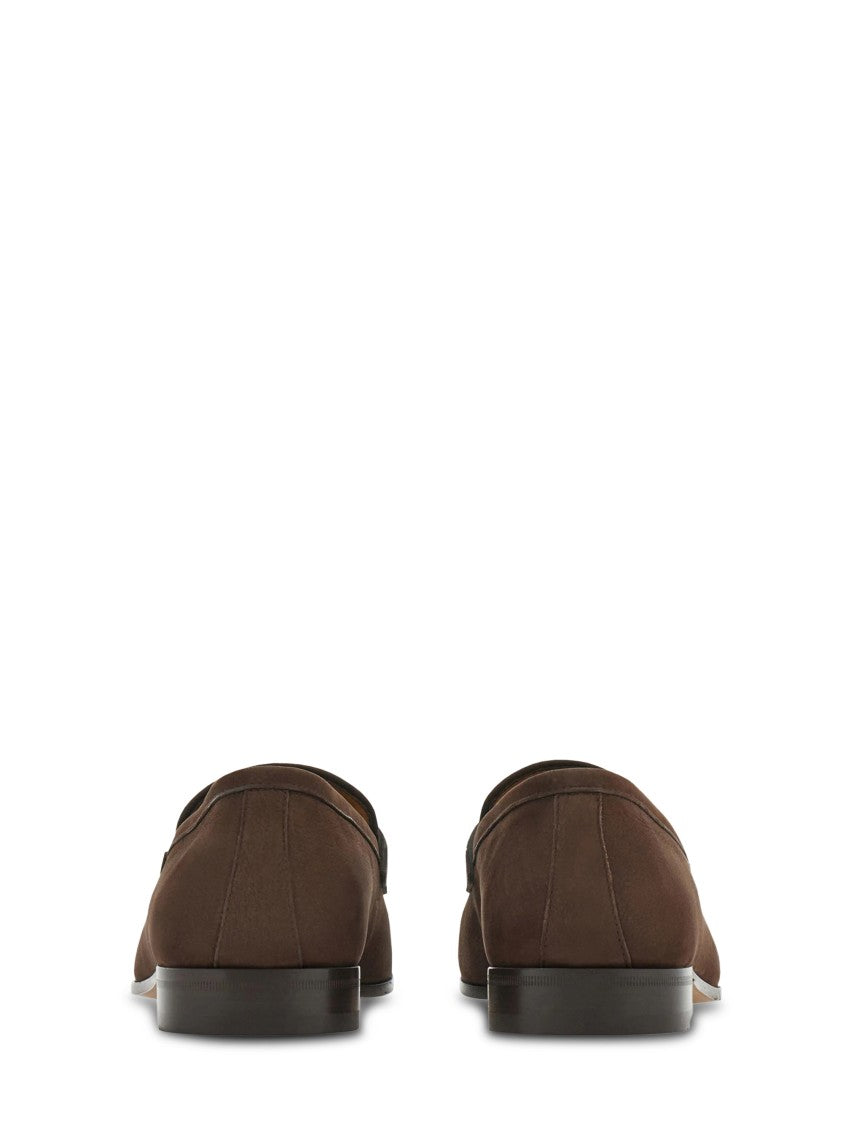Ferragamo Elongated Brown Suede Shoes With Silver-Toned Detail