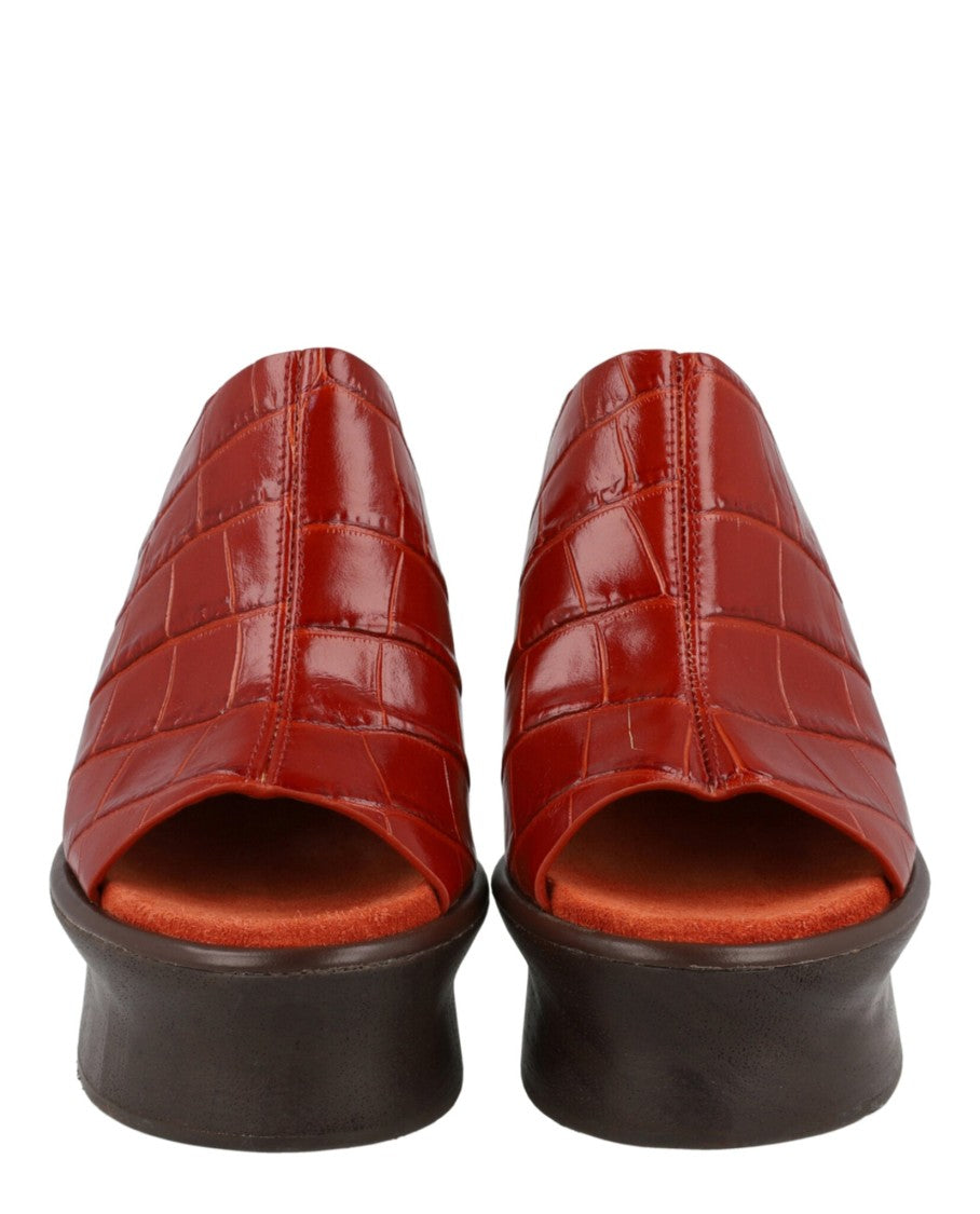 Ferragamo Samanta Croc-Embossed Platform Mules