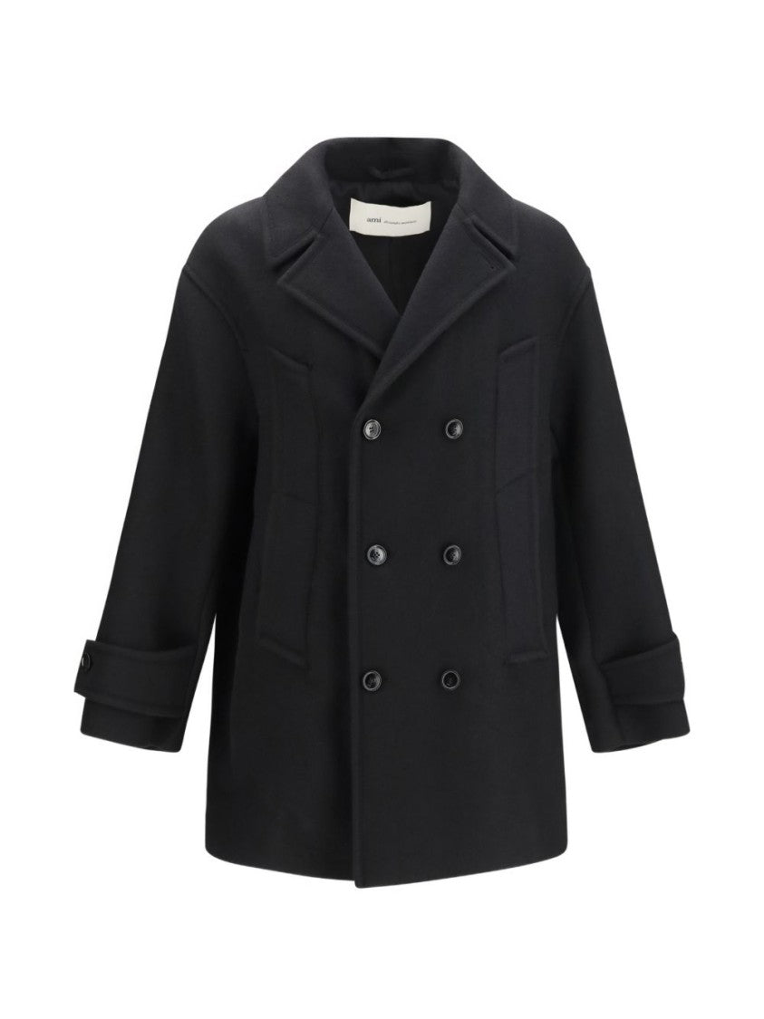 Ami Paris Double-Breasted Structured Silk-Nylon Wide-Lapel Coat