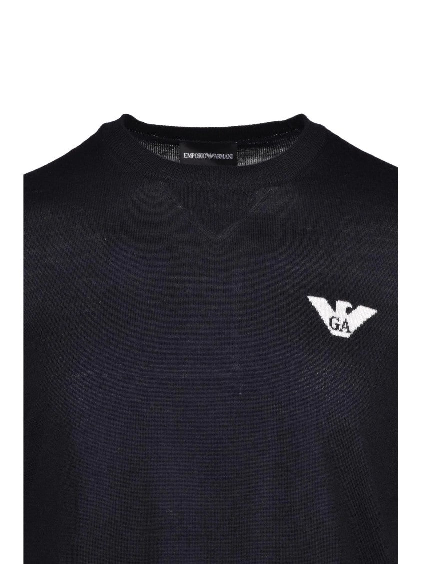 Emporio Armani Classic Crewneck Sweater In Virgin Wool With Subtle V-Stitch Detail