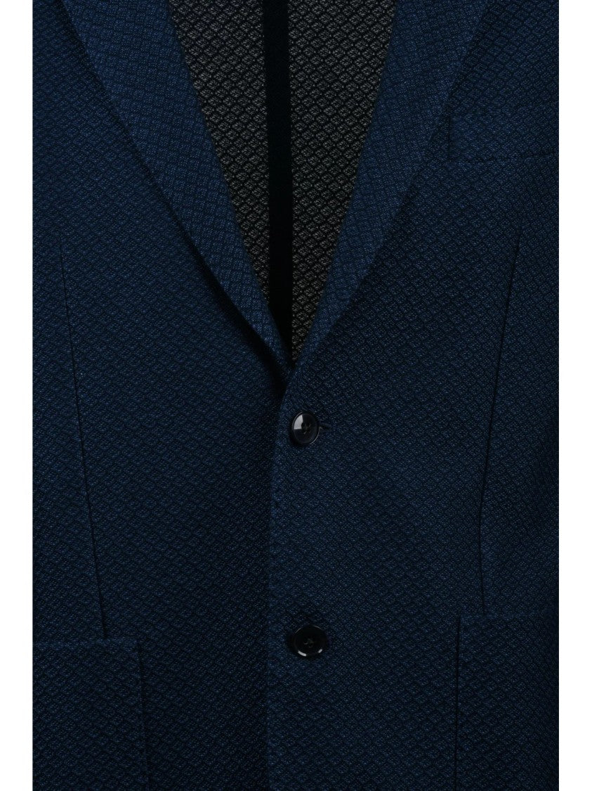 L.B.M. 1911 Fitted Night Blue Blazer With Textured Fabric And Tailored Silhouette