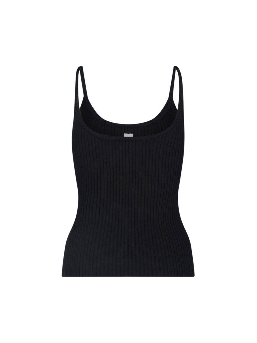 Courrèges Ribbed Black Tank Top With U-Neckline