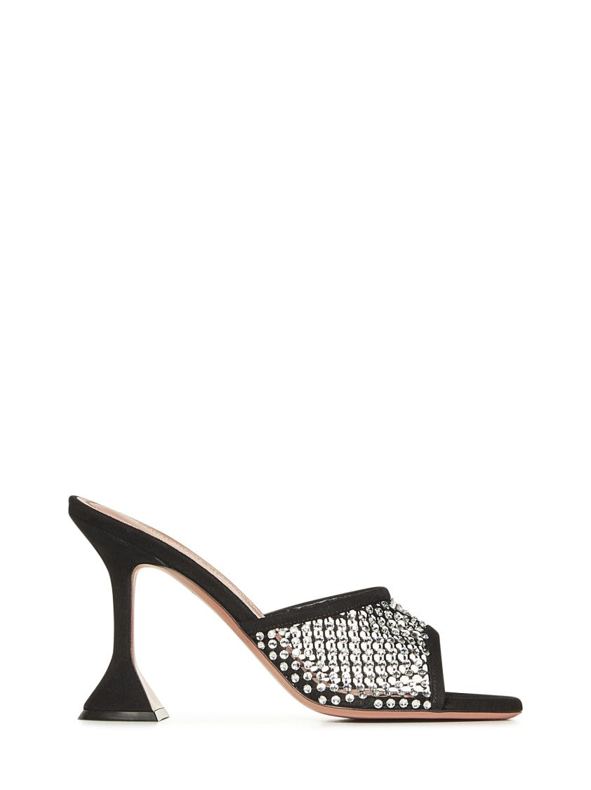 Amina Muaddi Black Suede Sandals With Hourglass Heel