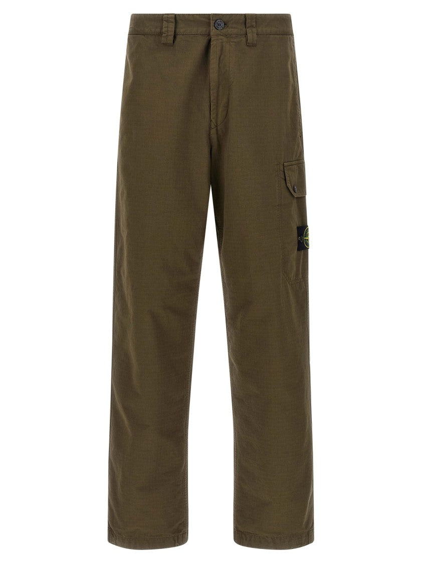 Stone Island Loose Fit Cotton Canvas Trousers With Cargo Pocket