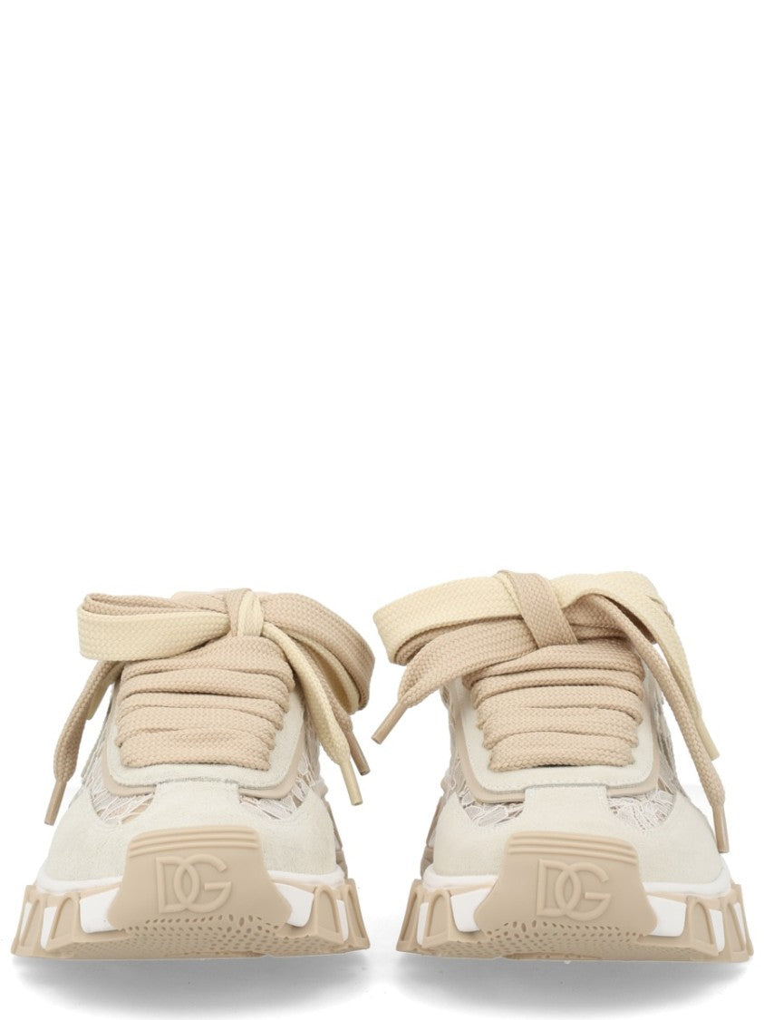 Dolce & Gabbana Neutrals Lace Overlay Chunky Sneakers