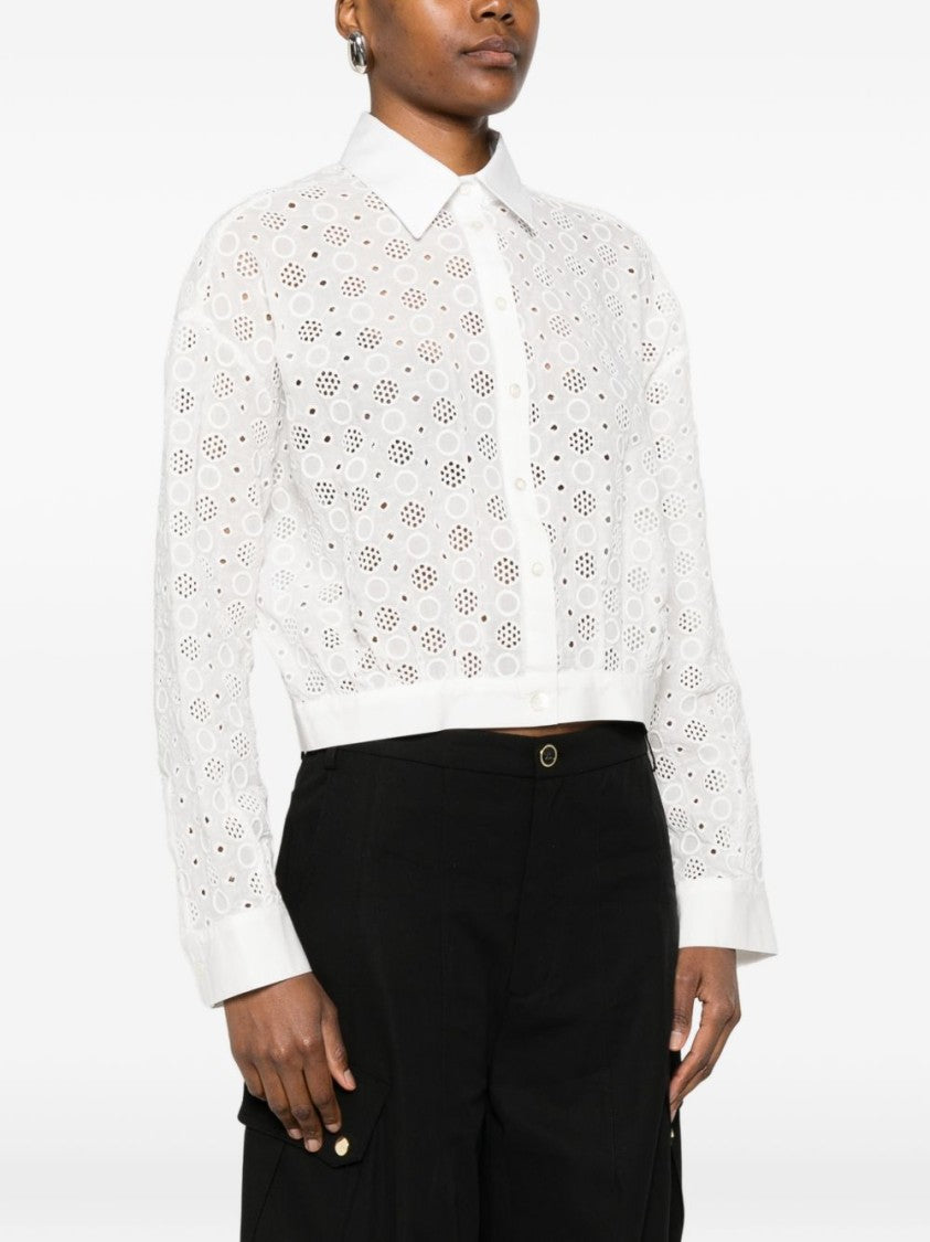 Pinko White Eyelet Lace Cropped Shirt