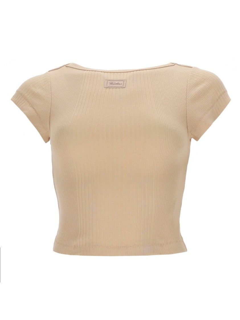 Jean Paul Gaultier Cropped Ribbed Knit Front Logo Patch Top