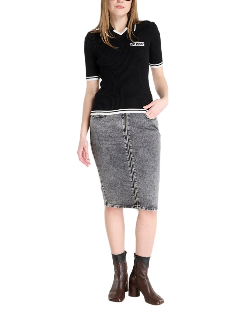 Off-White Black Rib-Knit Contrast Trim Top