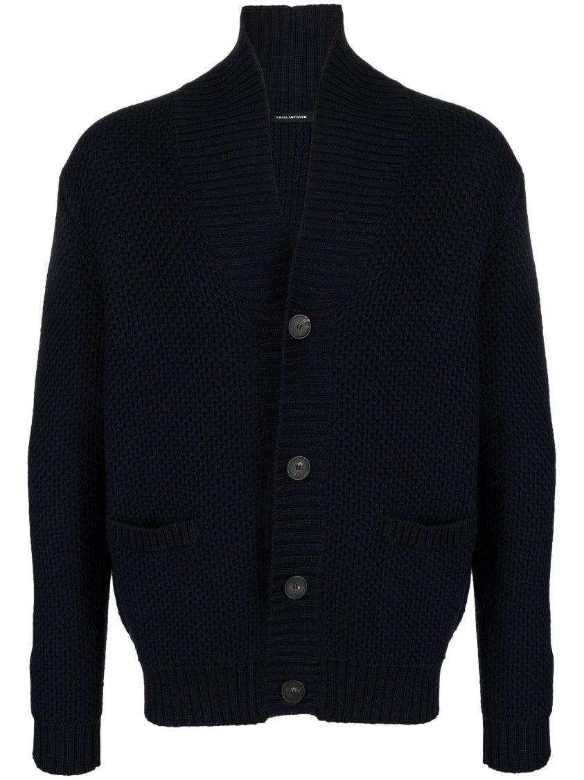 Tagliatore Textured Knit Cardigan With Deep V-Neck