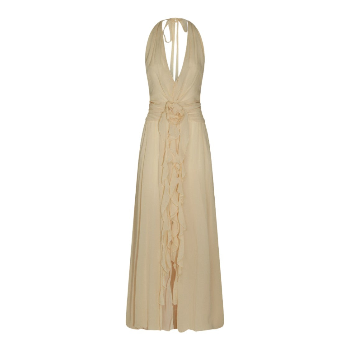 Blumarine Floor-Length Dress With Halter Neck And Floral Detail