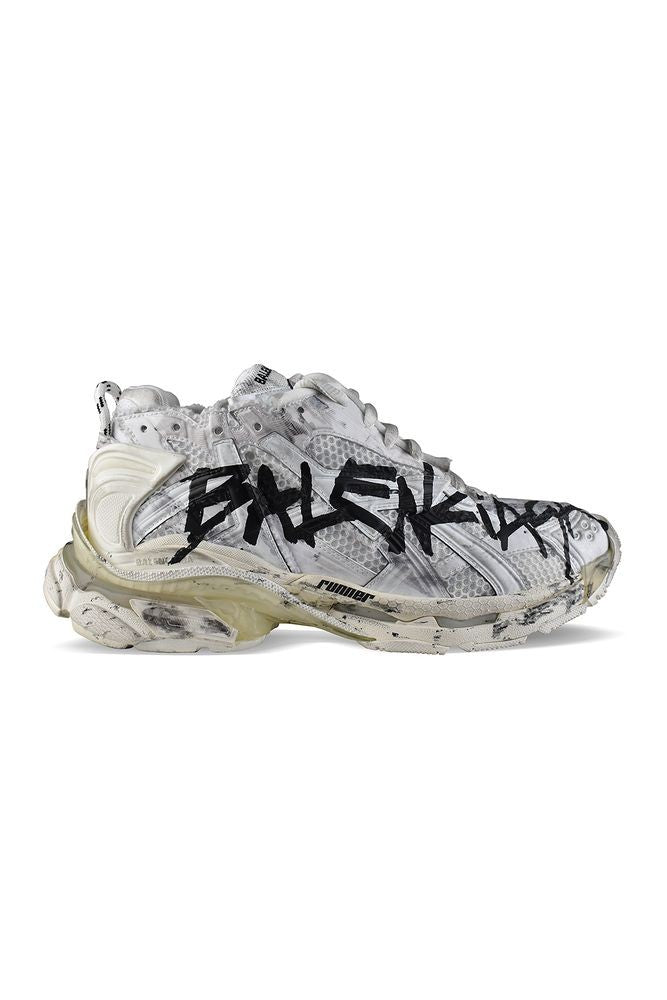 Balenciaga White Mesh Nylon Graffiti Runner Sneakers