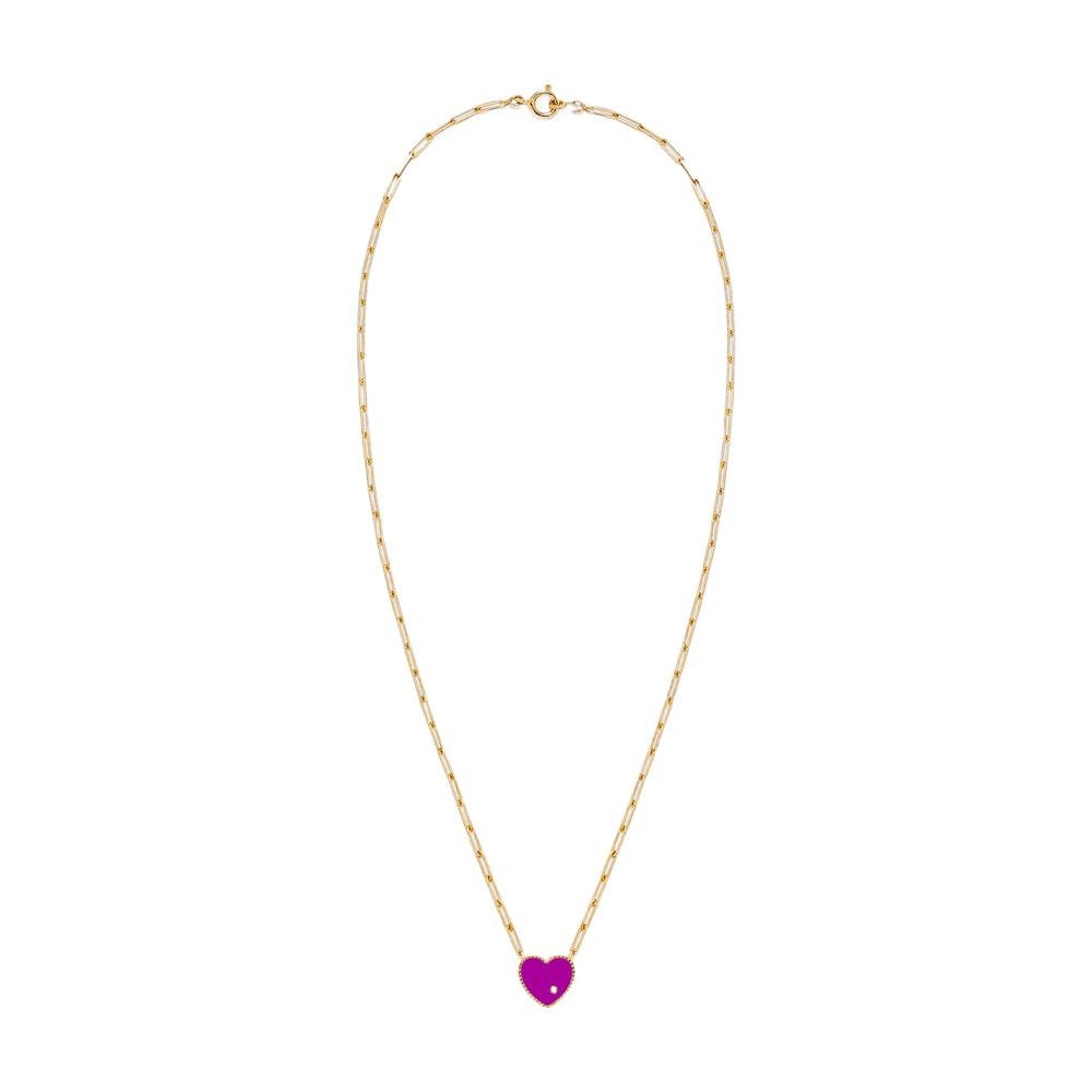 Yvonne Leon Small Solitary Heart Necklace In 9 Carat Gold And Diamonds