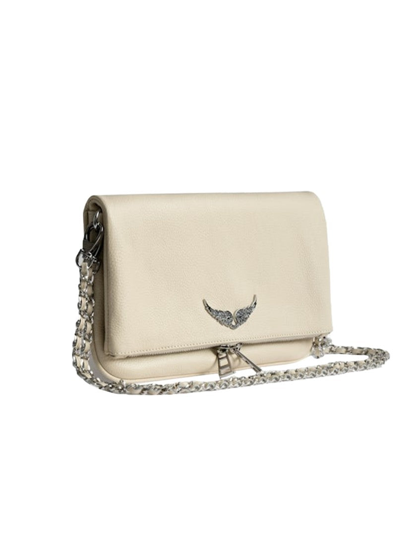 Zadig & Voltaire Pebbled Texture Clutch Bag With Metallic Wing Emblem
