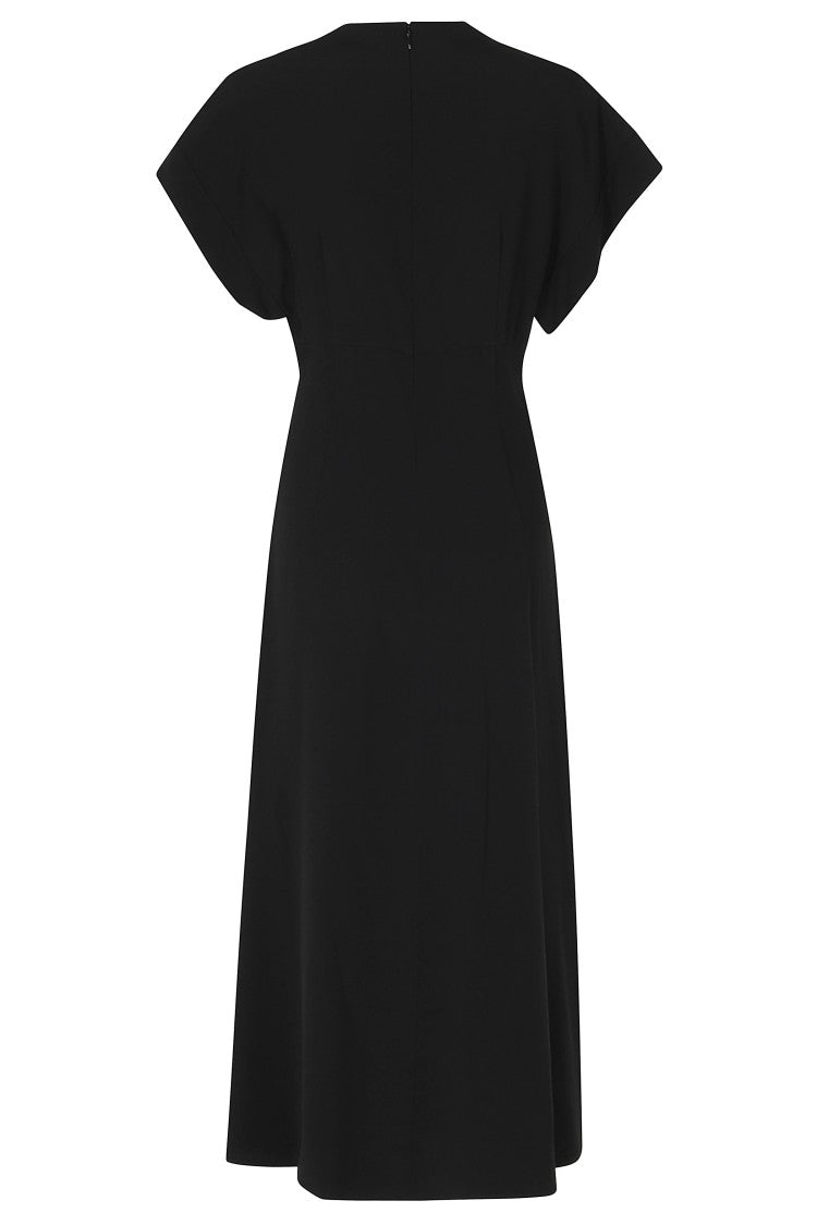 Alberta Ferretti Black Enver Satin V-Neck Draped Viscose Dress