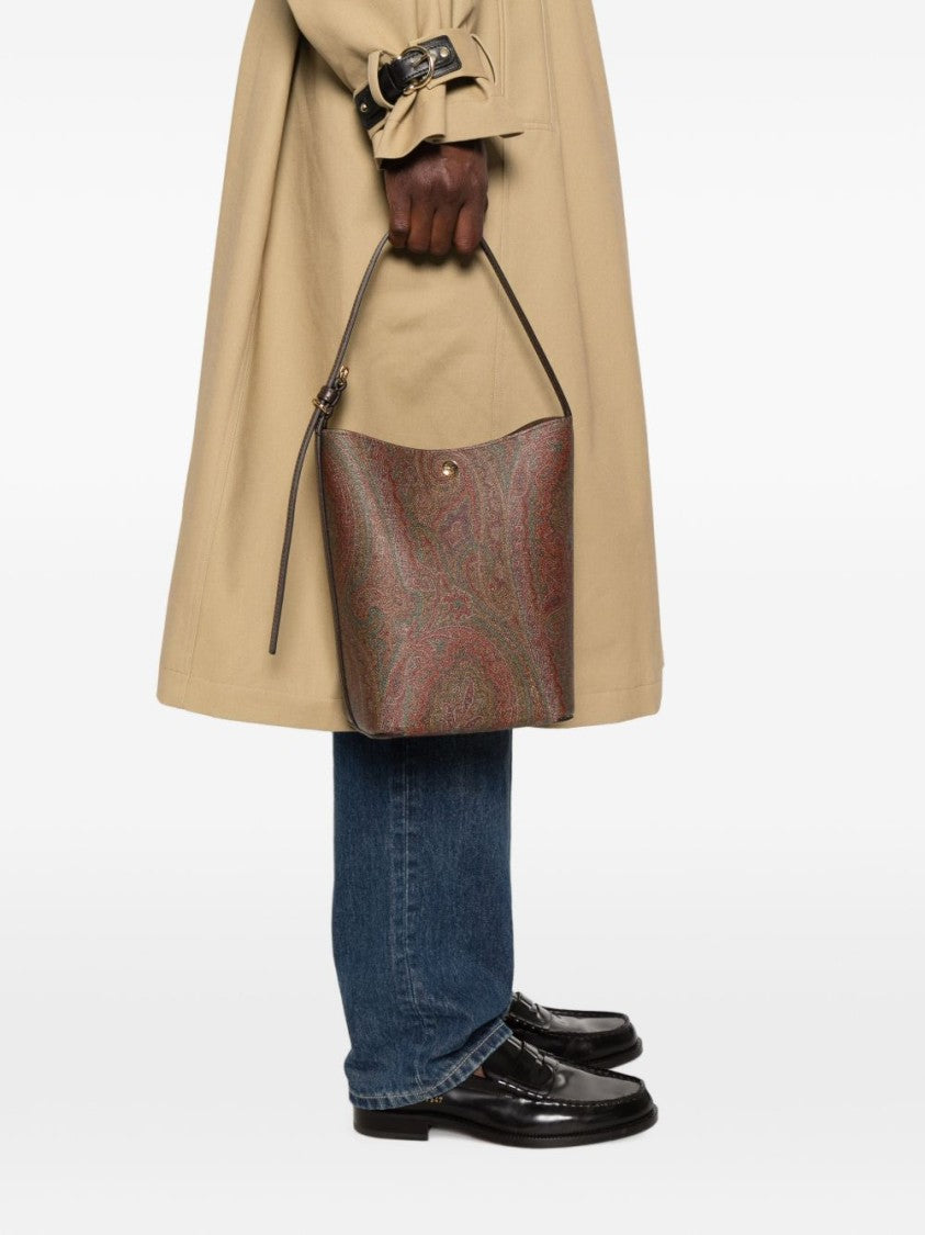 Etro Arnica Paisley Print Leather Bucket Bag