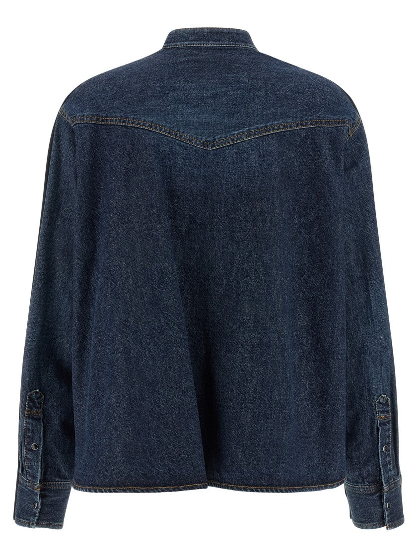 Sacai Shirt-Style Cardigan With Asymmetrical Hem And Contrast Stitching
