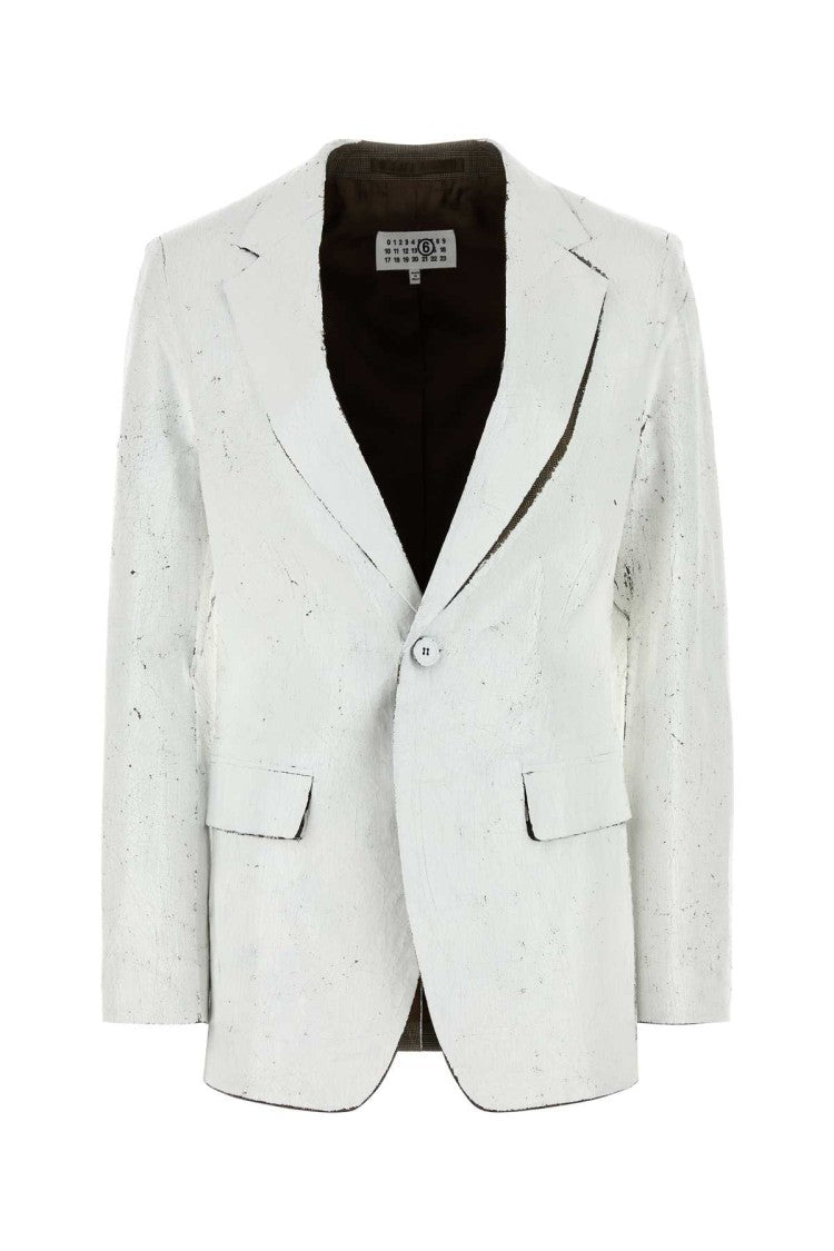 Mm6 By Maison Margiela White Stretch Polyester Blend Blazer