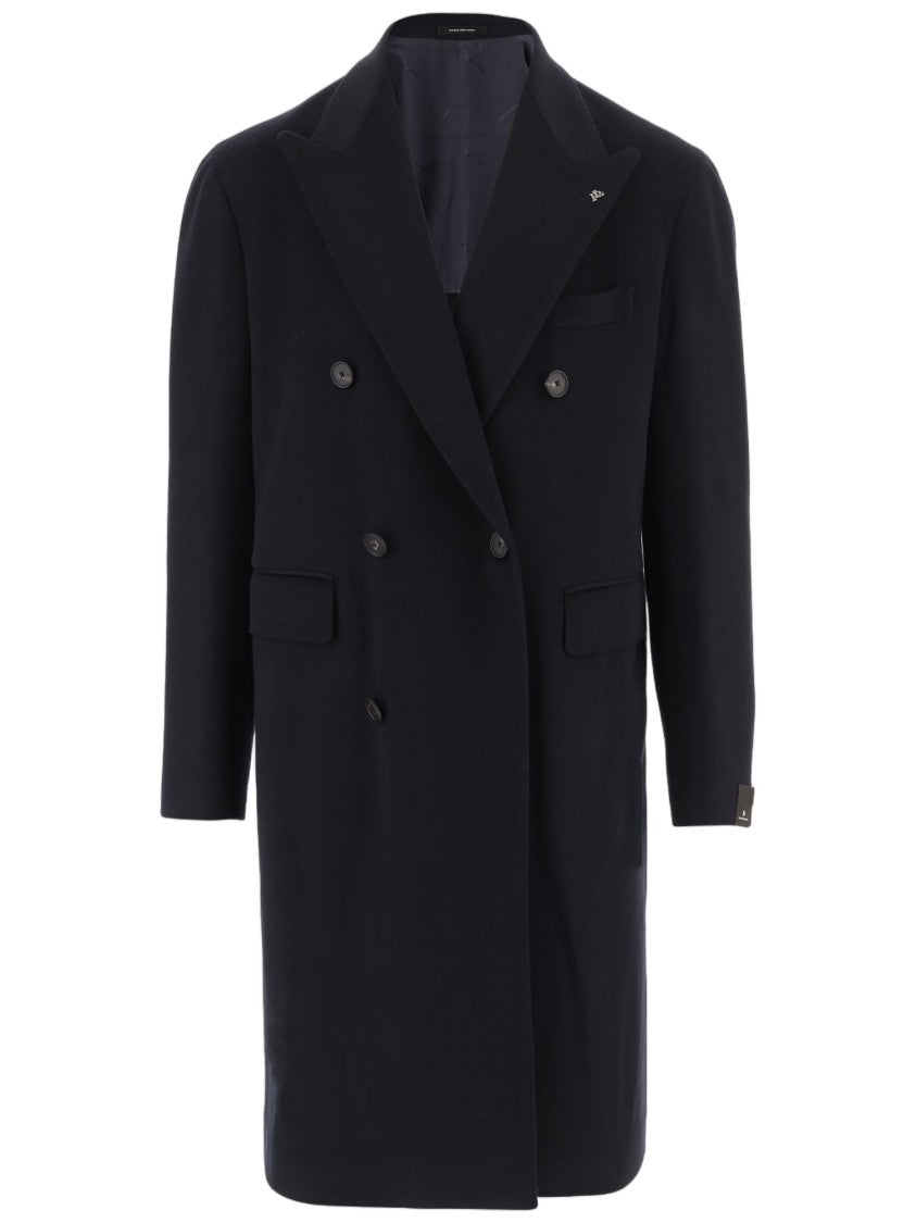 Tagliatore Dark Blue Tailored Double-Breasted Virgin Wool Coat