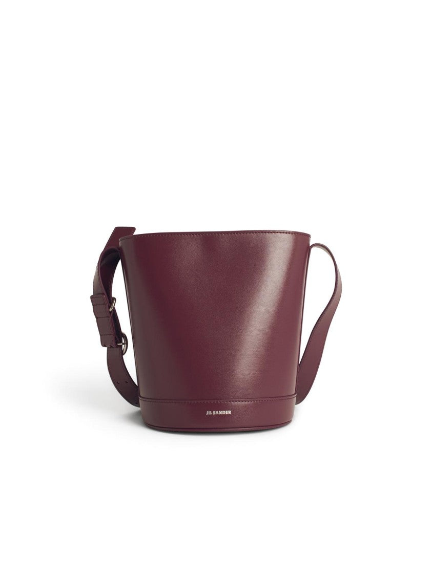 Jil Sander 'Cannolo' Burgundy Leather Bucket Bag