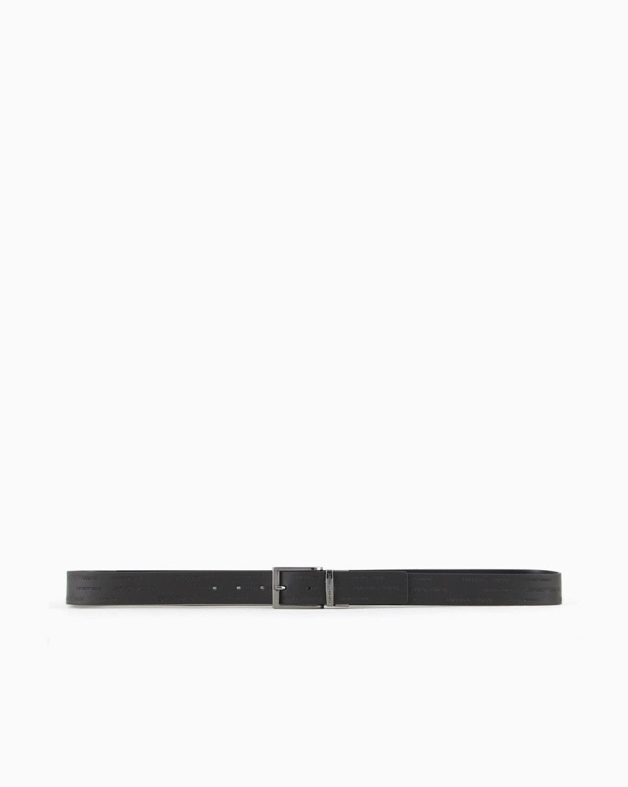 Emporio Armani Reversible Leather Belt With All-Over Logo Lettering