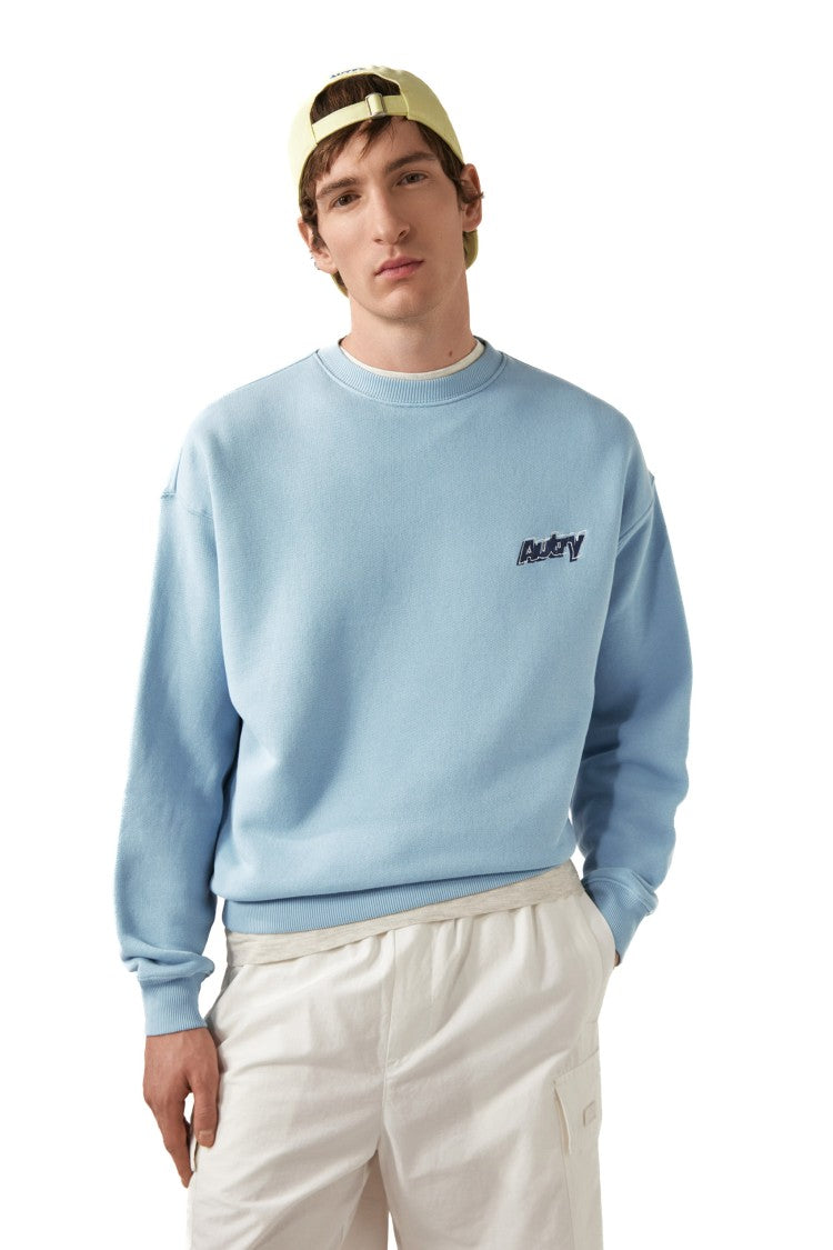 Autry Light Blue Central Logo Cotton Crewneck Sweatshirt