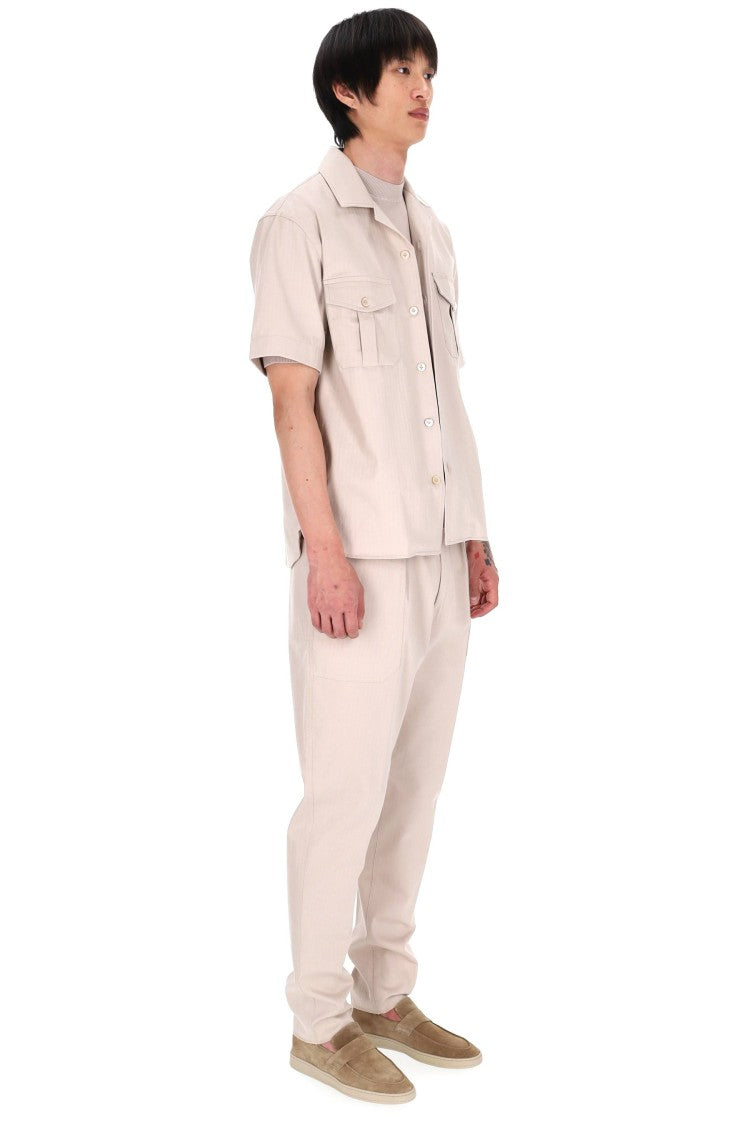 Eleventy Beige Herringbone Cotton Overshirt Shirt